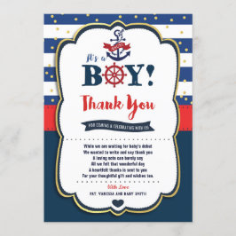 Thematische baby shower bedankkaart jongen met mar kaart