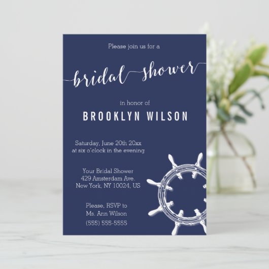 Thematische trouwfeest uitnodigingen in marineblau (Staand voorkant)