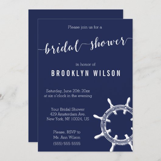 Thematische trouwfeest uitnodigingen in marineblau (Voorkant / Achterkant)