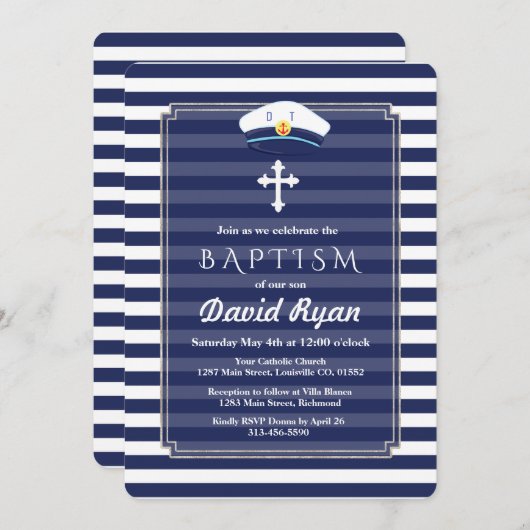 Thematische uitnodiging voor doopfeest met zilver  (Voorkant / Achterkant)