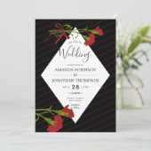 Thematische uitnodiging voor zwarte en rode bruilo (Staand voorkant)