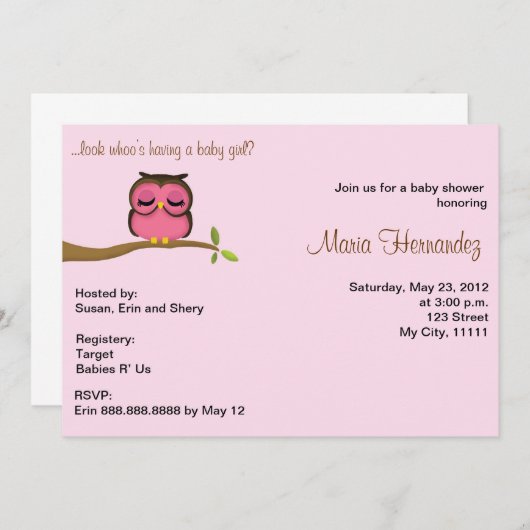 themauitnodiging voor babymeisjes kaart (Voorkant / Achterkant)