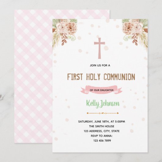 themauitnodiging voor Boho baptisme Bedankkaart (Voorkant / Achterkant)