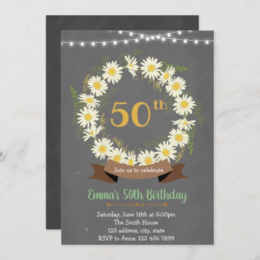 themauitnodiging voor Daisy Kaart (Voorkant / Achterkant)