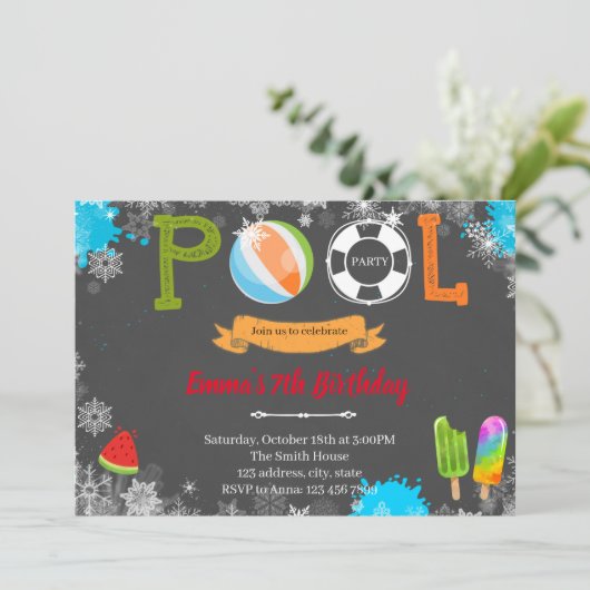 Themauitnodiging voor de winterpoolpartij kaart (Staand voorkant)