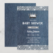 themauitnodiging voor denim en diamant baby shower kaart (Voorkant / Achterkant)