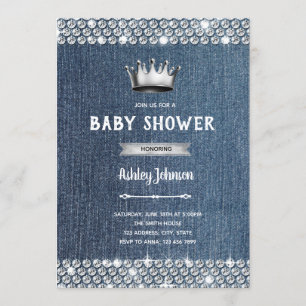 themauitnodiging voor denim en diamant baby shower kaart