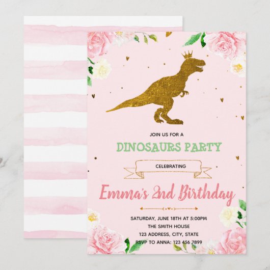 Themauitnodiging voor Girl dinosaur Kaart (Voorkant / Achterkant)