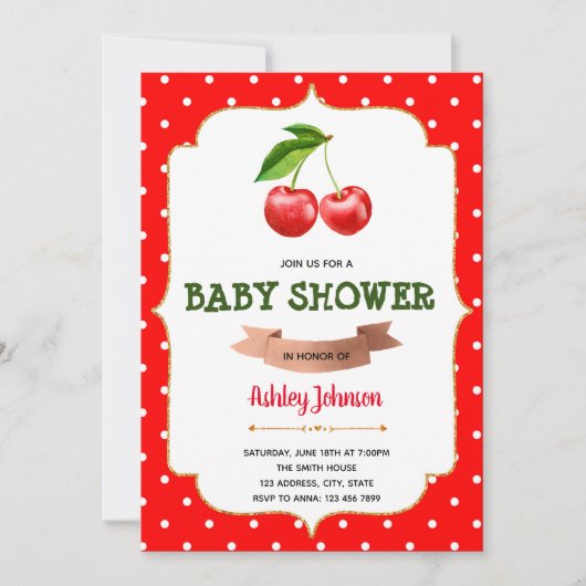 Themauitnodiging voor het baby shower Cherry Kaart (Voorkant)