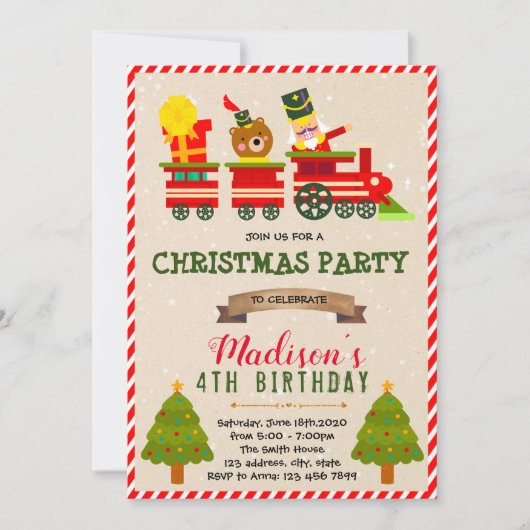 themauitnodiging voor kersttrein kaart (Voorkant)