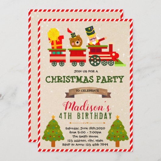 themauitnodiging voor kersttrein kaart (Voorkant / Achterkant)