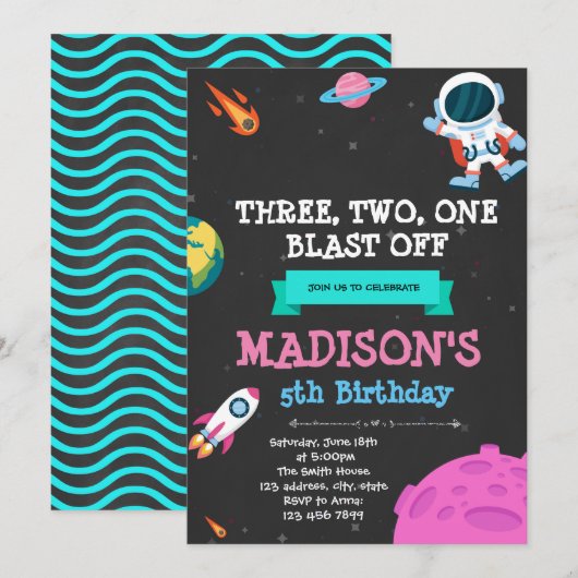 themauitnodiging voor meisjesruimte kaart (Voorkant / Achterkant)