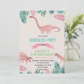 Themauitnodiging voor roze folie dinosaur kaart (Staand voorkant)
