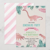 Themauitnodiging voor roze folie dinosaur kaart (Voorkant / Achterkant)