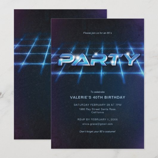 Theme Birthday Party 80 Kaart (Voorkant / Achterkant)