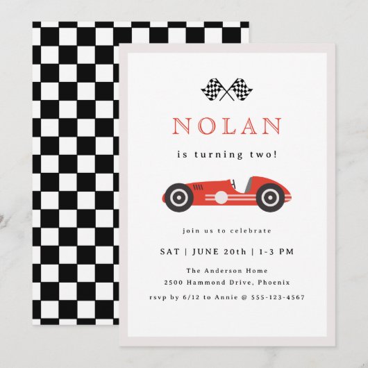 Theme Birthday Red Retro Race Kaart (Voorkant / Achterkant)