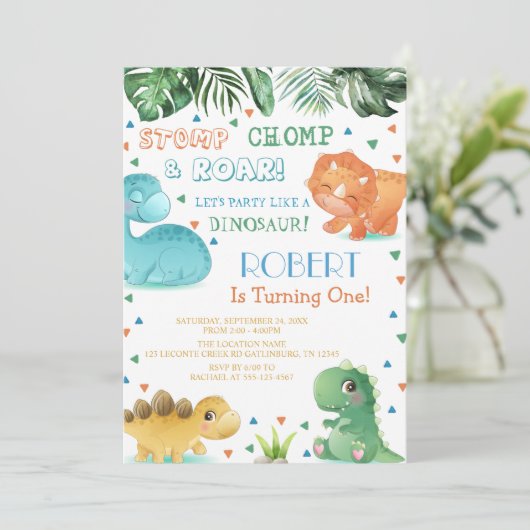 Theme Dinosaur Birthday Party Invitation Kaart (Staand voorkant)