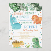Theme Dinosaur Birthday Party Invitation Kaart (Voorkant / Achterkant)