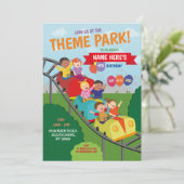 Theme Park Rollerkuster Rides Birthday Party Kaart (Staand voorkant)
