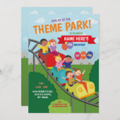 Theme Park Rollerkuster Rides Birthday Party Kaart (Voorkant / Achterkant)