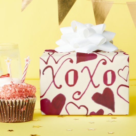 -Theme Valentijn XXOO Rood Ivoor Kalligrafie Cadeaupapier (Verjaardagsfeest)