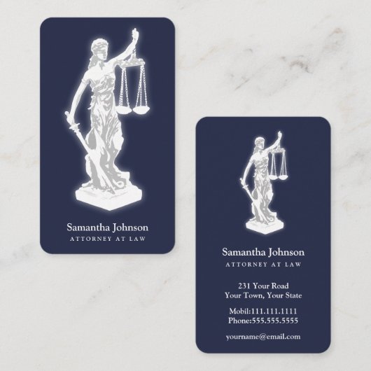 Themis sculptuur | Openbaar aanklager bij Law Midn Visitekaartje (Voorkant / Achterkant)