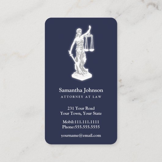 Themis sculptuur | Openbaar aanklager bij Law Midn Visitekaartje (Achterkant)