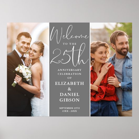 Then And Now 2 Foto 25 Jaar Jubileum Welkom Bord Poster (Voorkant)