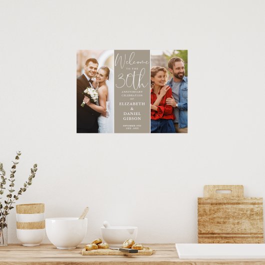 Then And Now 2 Foto 30e Verjaardag Welkomstbord Poster (Keuken)