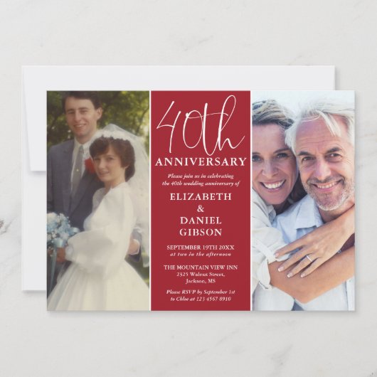 Then And Now 2 Foto 40ste Huwelijksverjaardag Kaart (Voorkant)