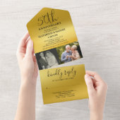 Then And Now 2 Foto 50ste Huwelijksjubileum Goud All In One Uitnodiging (Afscheurbaar)