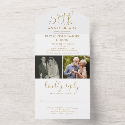 Then And Now 2 Foto 50ste trouwdag goud All In One Uitnodiging (Binnen)