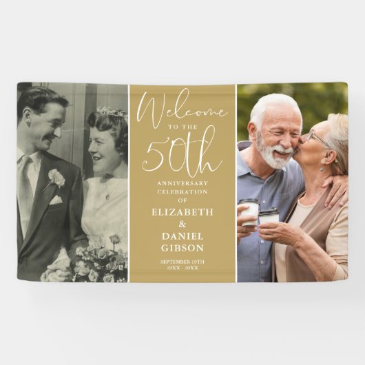 Then And Now 2 Foto 50ste Verjaardag Welkom Spandoek (Horizontaal)