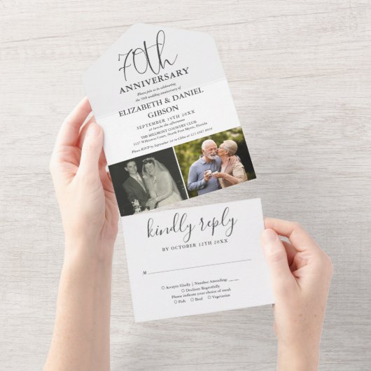 Then And Now 2 Foto 70ste huwelijksjubileum All In One Uitnodiging (Afscheurbaar)
