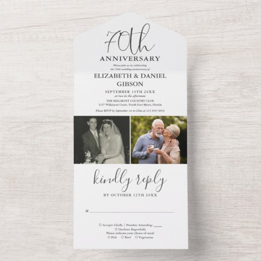 Then And Now 2 Foto 70ste huwelijksjubileum All In One Uitnodiging (Binnen)