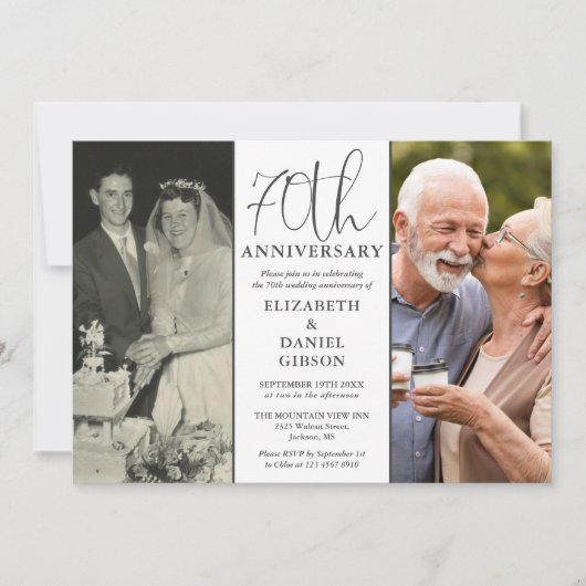 Then And Now 2 Foto 70ste Huwelijksverjaardag Kaart (Voorkant)