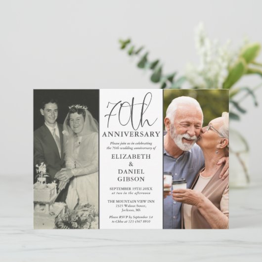 Then And Now 2 Foto 70ste Huwelijksverjaardag Kaart (Staand voorkant)