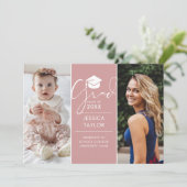 Then And Now 2 Foto Roze Afstudeerfeest Kaart (Staand voorkant)