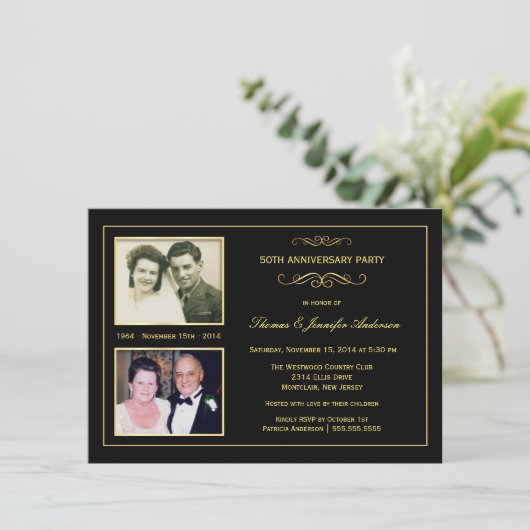 Then & Now 50ste gouden jubileum met 2 foto's Kaart (Staand voorkant)