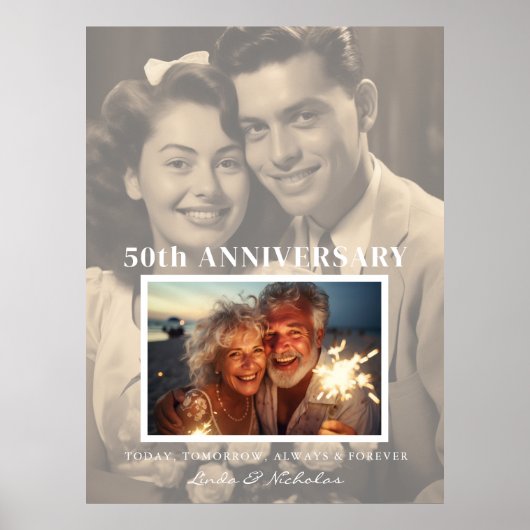 Then & Now Jubileum Mijlpaal | Koppel Foto Poster (Voorkant)