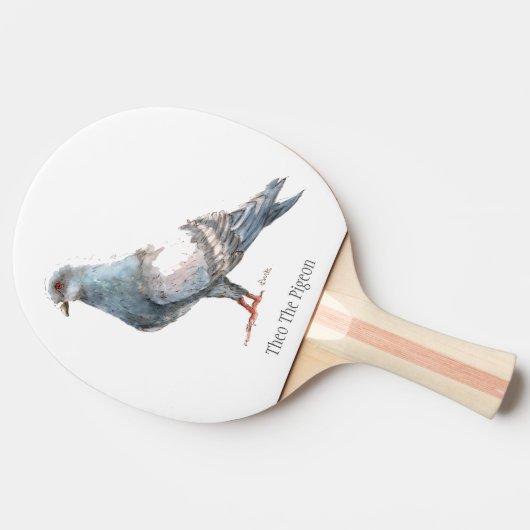 "Theo The Pigeon" Bird Ping Pong Paddle Tafeltennisbatje (Zijkant)