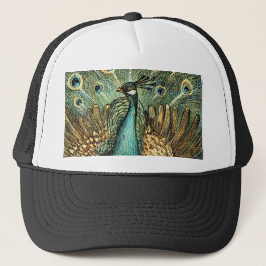 Theo Van Hoytema  Peacock Open Wings Peafow Trucker Pet (Voorkant)