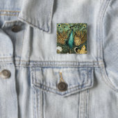 Theo Van Hoytema  Peacock Open Wings Peafow Vierkante Button 5,1 Cm (In situ)