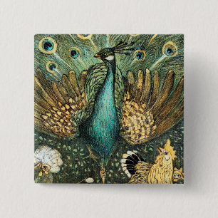Theo Van Hoytema Peacock Open Wings Peafow Vierkante Button 5,1 Cm