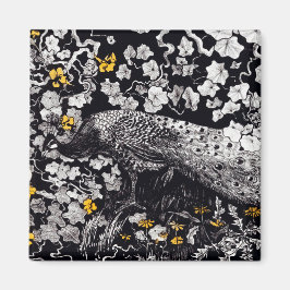 Theo Van Hoytema Retro Peacock Clip Art Black en Magneet