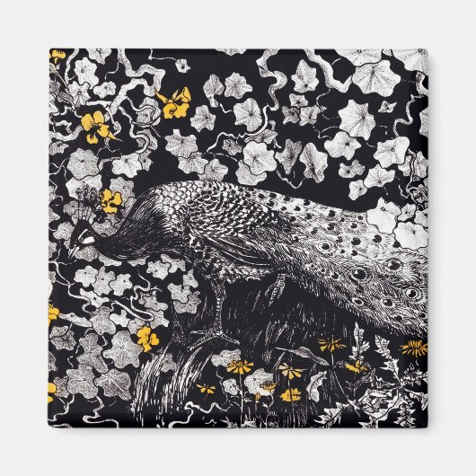 Theo Van Hoytema Retro Peacock Clip Art Black en Magneet (Voorkant)