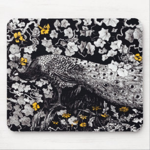 Theo Van Hoytema Retro Peacock Clip Art Black en Muismat