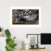 Theo Van Hoytema Retro Peacock Clip Art Black en Poster (Thuiskantoor)