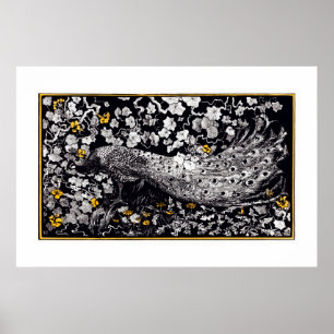 Theo Van Hoytema Retro Peacock Clip Art Black en Poster