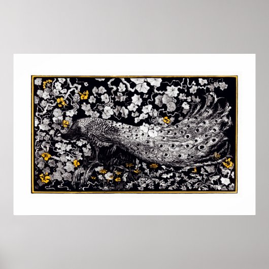 Theo Van Hoytema Retro Peacock Clip Art Black en Poster (Voorkant)